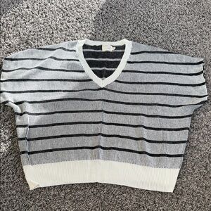 Striped V-Neck Sweater - Black and White